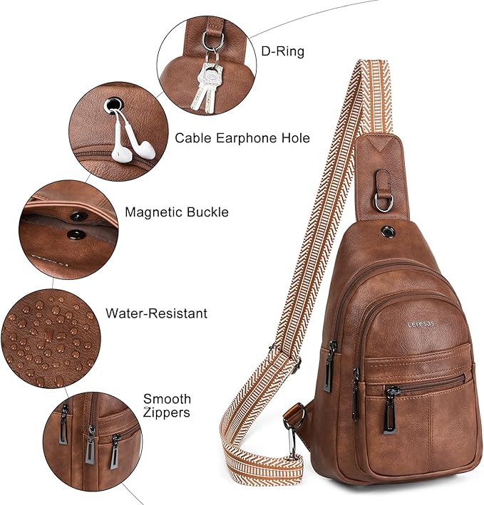 Leresas 7L Sling Bag for Women Vegan Leather Crossbody Purse Chest Bags Fashionable Trendy Fanny Pack with Travel, Brown