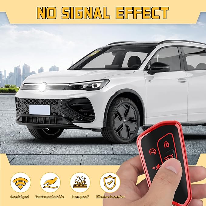 FT FUNTOR Key Fob Cover for Volkswagen,Soft TPU Full Protection Case Compatibale With VW Golf GTI Atlas Skoda Octavia ID3 ID4 MK8 (Red, 5 Buttons)