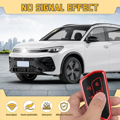 FT FUNTOR Key Fob Cover for Volkswagen,Soft TPU Full Protection Case Compatibale With VW Golf GTI Atlas Skoda Octavia ID3 ID4 MK8 (Red, 5 Buttons)