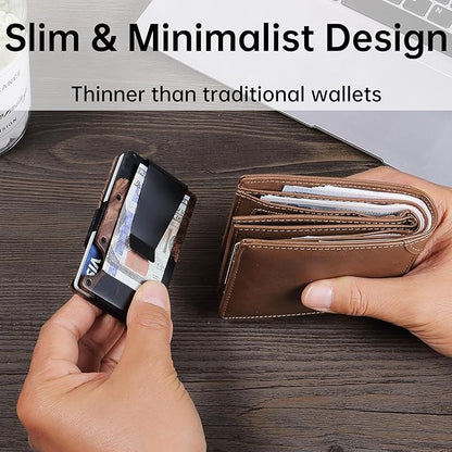 Minimalist Slim Wallet for Men,RFID Blocking Metal Wallet,Aluminum Credit Card Holder & Money Clip 12-15 Cards,Slim Rfid Front Pocket Mens Wallet,Resin Black