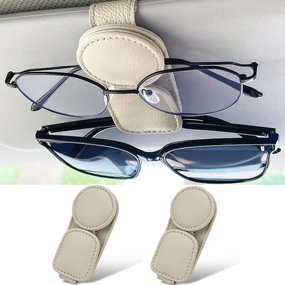 KIWEN 2 Pack Sunglasses Holder for Car Visor, Magnetic Leather Sunglass Eyeglass Hanger Clip for Car Sun Visor Accessories (2, Black)