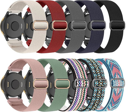 Compatible with Garmin Vivoactive 5 Band 20mm, Vivoactive 6/3, 10 Pack Nylon Watch Bands for Garmin Forerunner 165/55/245/Venu/Venu Sq/Venu 2 Plus Soft Stretchy Replacement Strap for Women Men