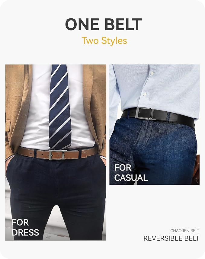 CHAOREN Reversible Belt Men 1 Piece - 1.25" Leather Dress Belt - Trim to Fit for Elegant Style