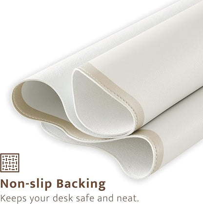 Ralxion Scalloped Desk Mat, 31.5" x 15.7", PU Leather, Waterproof Anti-Slip, Cute Aesthetic Desk Pad for Office/Home/Game/Vanity (Beige, Large)