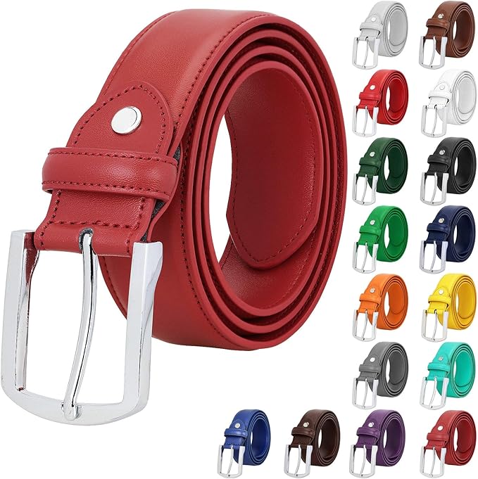 Falari Men Genuine Leather Casual Dress Belt With Single Prong Buckle, Classic Style Belt
