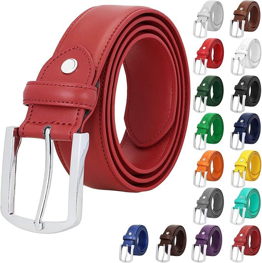 Falari Men Genuine Leather Casual Dress Belt With Single Prong Buckle, Classic Style Belt