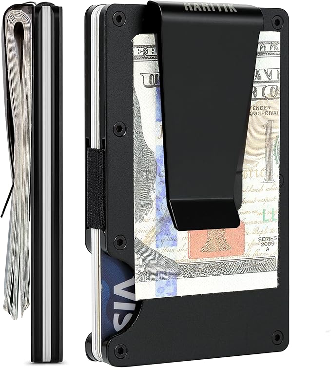 Minimalist Slim Wallet for Men,RFID Blocking Metal Wallet,Aluminum Credit Card Holder & Money Clip 12-15 Cards,Slim Rfid Front Pocket Mens Wallet,Matt Black