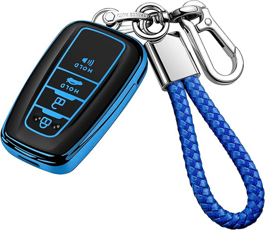 Tukellen for Toyota Key Fob Cover with Keychain,Special Soft TPU Key Case Protector for 2019-2025 RAV4 2020-2022 Highlander Corolla Prius,2018-2024 Camry Avalon C-HR GT86-Blue