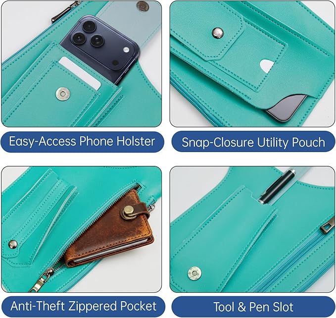 Double Shoulder Armpit Bag for Men, Anti-Theft Underarm Shoulder Holster Bag with Adjustable Strap, Hidden Phone Wallet Pocket for Travel & Daily Commute (Turquoise)