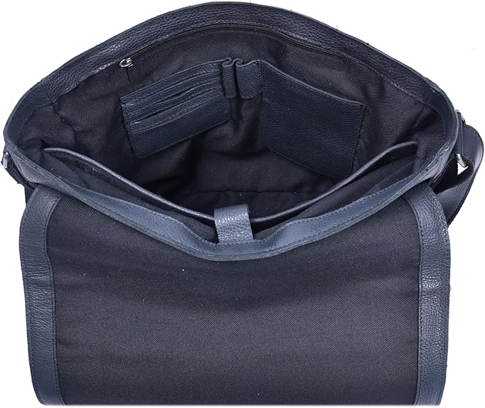 16" Crossbody Bag Leather Laptop Messenger Bag For Men with trolley sleeve for school office (Royal Blue)