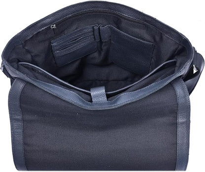 16" Crossbody Bag Leather Laptop Messenger Bag For Men with trolley sleeve for school office (Royal Blue)