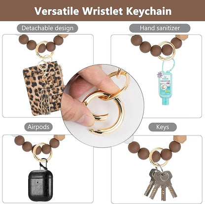 KNGITRYI Wallet Keychain Wristlet for Women,Slim RFID Credit Card Holder Purse Tassel Keychain Bangle Key Ring for Men Women