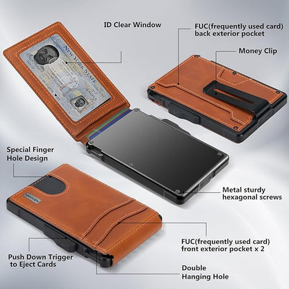 umoven Wallet for Men - with Money Clip Slim Leather Slots Credit Card Holder RFID Blocking Bifold Minimalist Wallet (Top Layer Leather-Sienna Brown)
