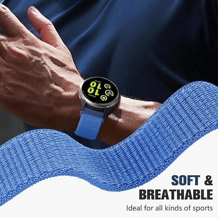 18mm 20mm 22mm Hook and Loop Watch Band Compatible with Garmin Vivoactive 5/ Vivoactive 6/ Vivoactive 3, Soft Nylon Breathable Sport Strap for Venu 2S/ Venu3S/ Forerunner 265s,Venu 3/ Venu 2 Men Women