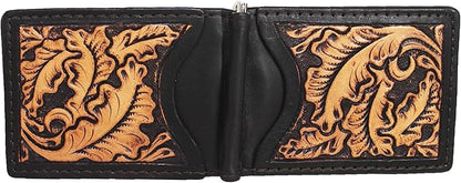 CHALLENGER Men's Western Antique Floral Tooled Slim Money Clip Minimalist Wallet 18RTW87M