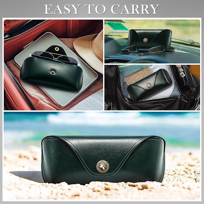 SUNGAIT Vegan Leather Glasses Case Portable Sunglasses Holder Hard Shell Slim Design Travel-Ready