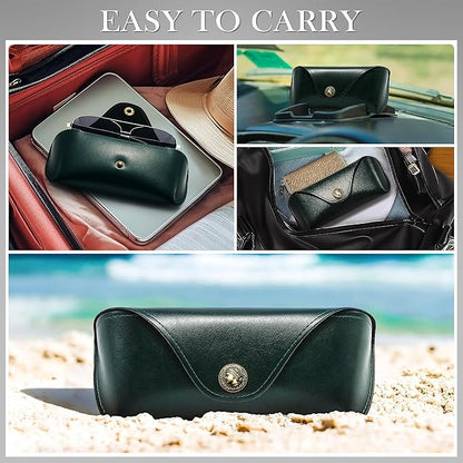 SUNGAIT Vegan Leather Glasses Case Portable Sunglasses Holder Hard Shell Slim Design Travel-Ready