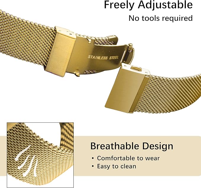 EACHE Stainless Steel Mesh Watch Band for Men Women, Quick Release Mesh Watch Straps 12mm 14mm 16mm 18mm 20mm 22mm