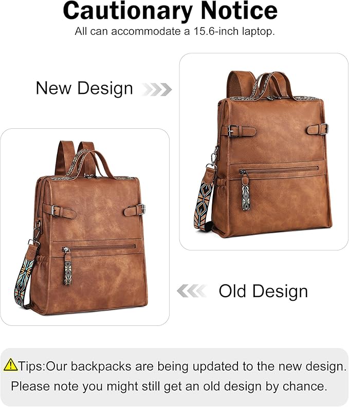 FADEON Leather Laptop Backpack for Women, Designer Ladies Work Travel Computer Backpack with Laptop Compartment Purse Brown
