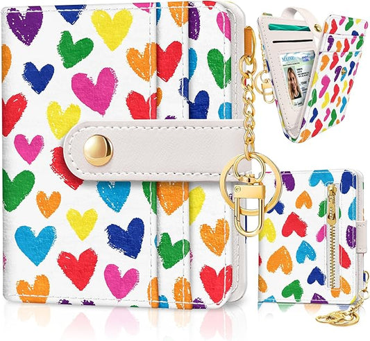 Jogjam Raining Hearts Rfid Ladies Wallet, Small Slim Thin Compact Credit Card Women Wallet, PU Leather Bifold Cash Zipper Coin Pocket ID Window for Female