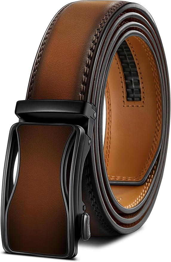BULLIANT Mens Ratchet Belt,Leather Adjustable Slide Belt For Gift Mens Dress Casual 1 3/8",Size Adjustable