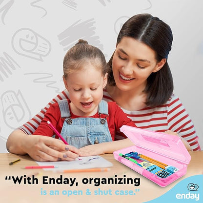 Enday Pencil Box Pink, Storage Organizer Utility Box, Multipurpose Long Ruler Length School Office Supplies Plastic Pencil Case for Kids & Adults Available in Red, Green, Grey, Purple, Blue, 1PK