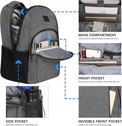 LARIPOP Carry On Backpack for Airplane, 15.6 Inch Laptop Backpack with USB Charging Port, Water Resistant Business Travel Backpack, Lightweight College School Bookbag Anti Theft for Men Women, Grey