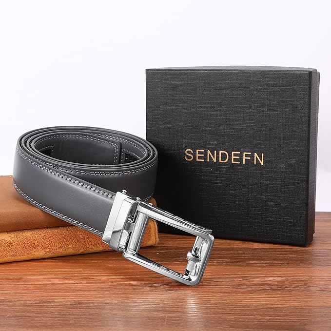 SENDEFN Men's Leather Dress Casual Belt 1 3/8" Automatic Adjustable Click Buckle Belts with Gift Box