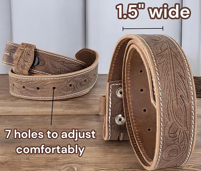 F&L CLASSIC Western Belt without buckle for men – Full Grain Leather Cowboy Belts for jeans - One Piece Leather strap belt
