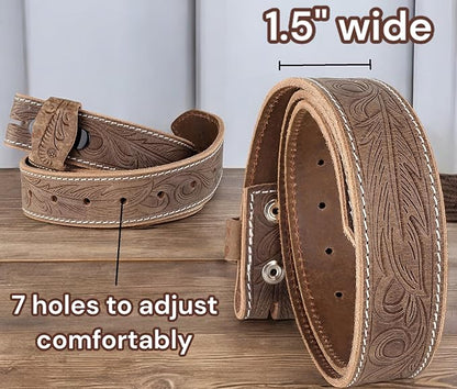 F&L CLASSIC Western Belt without buckle for men – Full Grain Leather Cowboy Belts for jeans - One Piece Leather strap belt