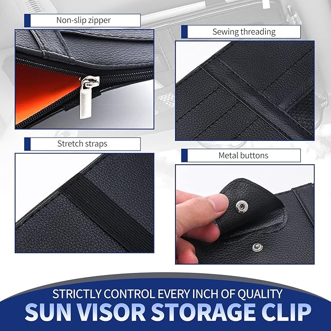 Car Visor Organizer, Auto Interior Accessories Pocket Organizer, Zipper-typed Multi-functional Storage Bag, Drving License, Insurance, Sunglasses, Pen, Key, Phone, Lipstick