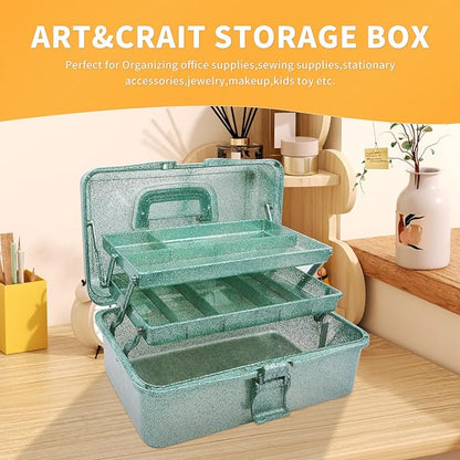 3 Layer Stackable Arts and Crafts Organizer Storage, Multipurpose Sewing Box Plastic Tackle Box Organizer with Lib, Storage for Tools, Makeup, Snack, Art Supply, Sewing Supply(Green)