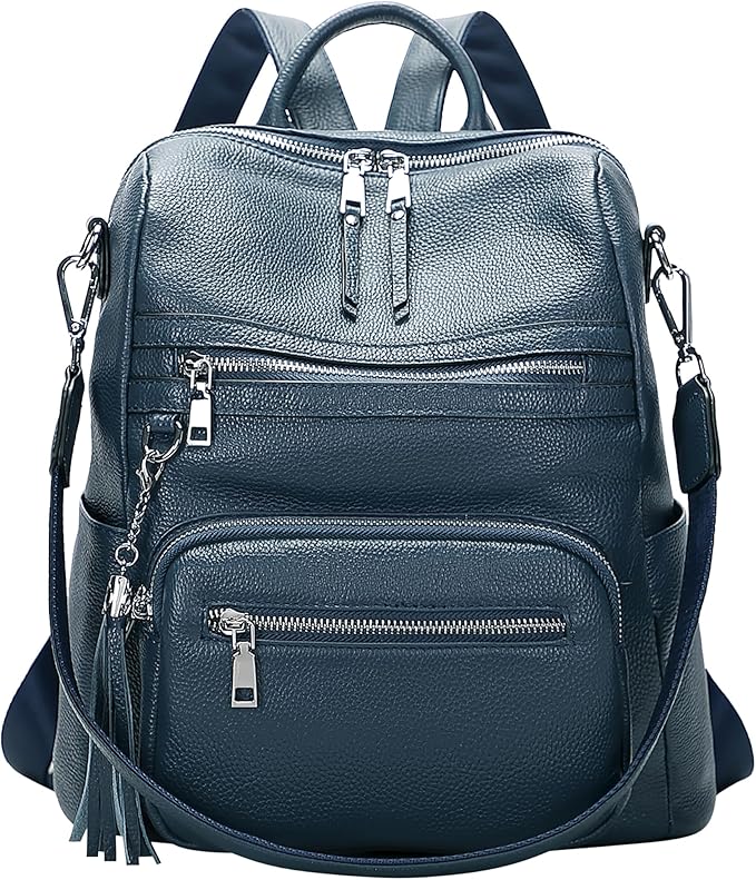 ALTOSY Genuine Leather Backpack Purse for Women Large Shoulder Bag With Laptop Compartment Multiple Pockets(S106 Indigo Blue)