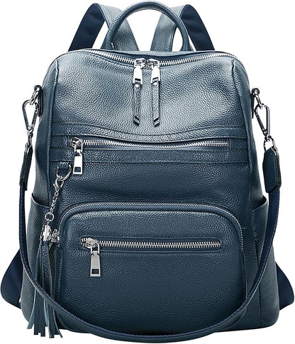 ALTOSY Genuine Leather Backpack Purse for Women Large Shoulder Bag With Laptop Compartment Multiple Pockets(S106 Indigo Blue)
