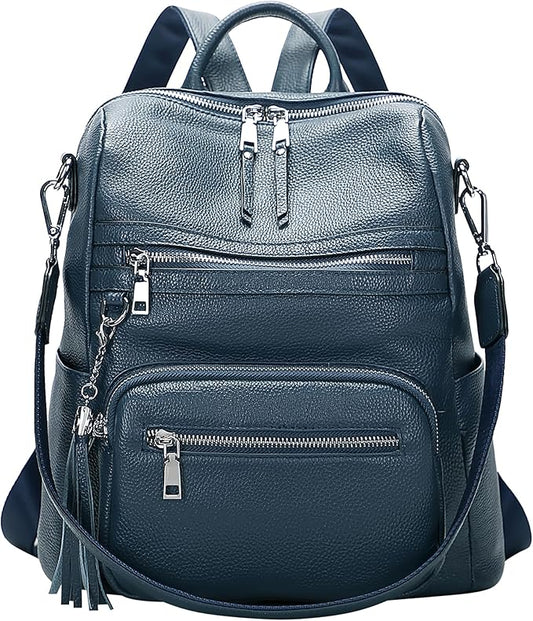 ALTOSY Genuine Leather Backpack Purse for Women Large Shoulder Bag With Laptop Compartment Multiple Pockets(S106 Indigo Blue)
