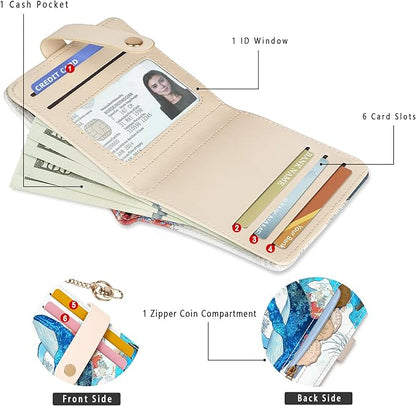 Airkit Small Wallets Woman RFID Blocking Leather Credit Card Holder - with ID Window - Card Wallets for Women - with Zipper Coin Purse - Keychain Wallet