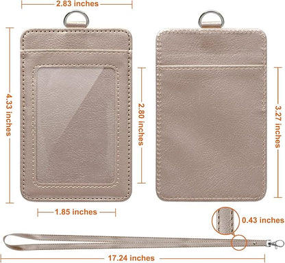 PU Leather ID Badge Holder, Life-Mate ID Badge Holder with 1 Clear ID Window 1 Credit Card Slot and PU Leather Lanyard for Badge Credit Cards College ID Cards in Blonde