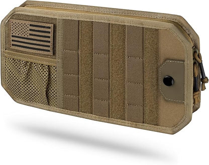 LIVANS Tactical Car Sun Visor Organizer, Auto Accessories Semi-Rigid Molle Panel with Zipper Storage Pouch & Glasses Holder, Gift for Car Gear, Fit Cars, Trucks, Suvs, Jeeps & Patrols (Khaki)