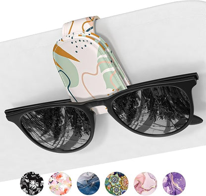 Sunglasses Holder for Car Visor, Magnetic Leather Car Sunglass Holder, Car Sun Visor Glasses Hanger Clip, Car Interior Accessories for Women Men, Fits All Size Eyeglasses
