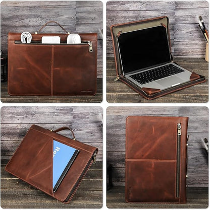 Top Grain Leather Text Custom Laptop Folio Case Protector, Vintage Open/Zipper Style, Fully Handmade, Compatible with MacBook Pro/Air 13.3"/14"/15"/16.2" & Other PC & Accessories
