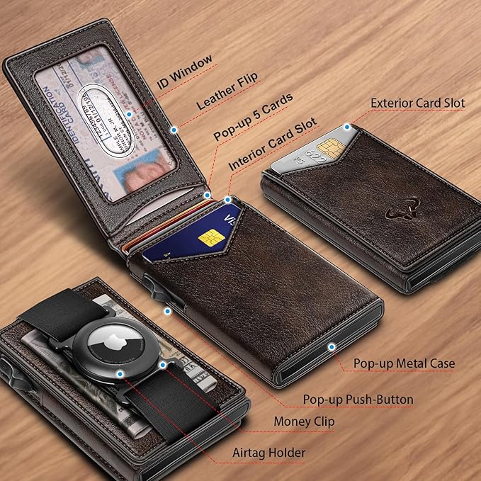 BULLIANT Men Wallet Gift Boxed,Slim Front Pocket Wallet Money Clip Card Holder 3.8"x2.7",Pop-up Access