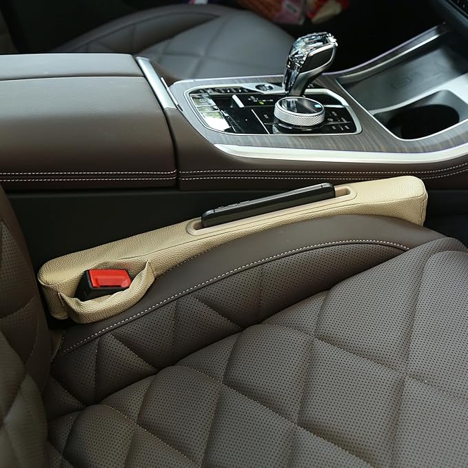 Car Seat Gap Filler 2 Pack,Car Seat Gap Filler Organizer,Car Seat Gap Plug with Storage Slot,3 in 1 Car Seat Gap Filler,Prevent Small Items from Falling(Beige)