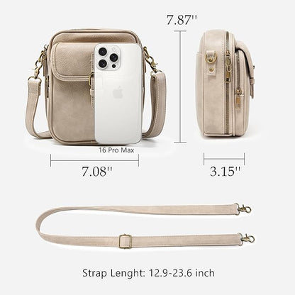 Small Messenger Bag Vegan Leather Crossbody Bag for Women Men, Vintage Cross Body Shoulder Purse with Card Slots