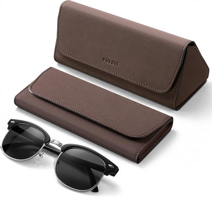 VULKIT Glasses Case, Foldable & Portable Design, Leather Hard Shell Folding Eyeglass Holder for Mens Womens