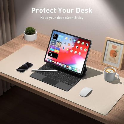 Aothia Large PU Leather Desk Pad Protector – Non-Slip Mouse Pad & Writing Mat for Office/Home, Waterproof, Easy to Clean (23.6" x 13.7", Eggshell)