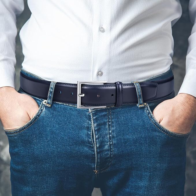 Mens Genuine Leather Dress Belt Classic Casual Belt with Single Prong Buckle for Jeans Pants Work and Business