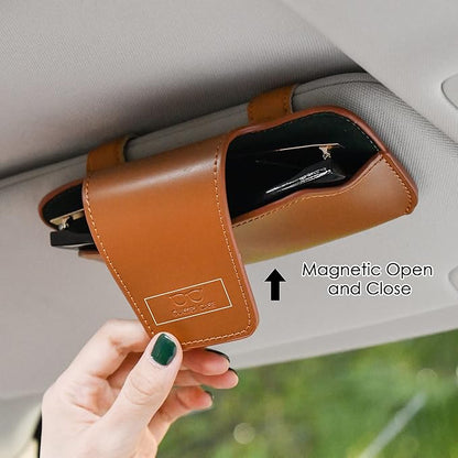 Sunglass Holder for Car Visor, Car Sunglasses Holder Leather, Eyeglasses Holder Glasses Storage Case Visor Accessories