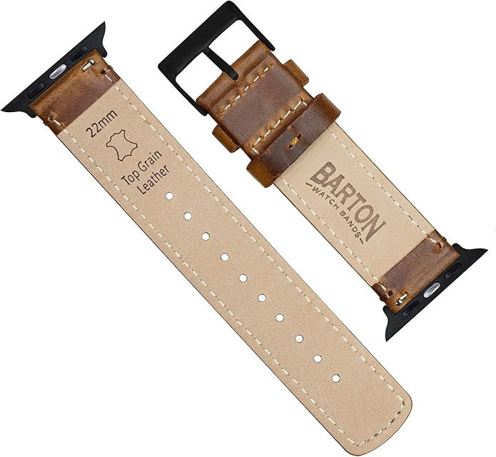 BARTON WATCH BANDS - Top Grain Leather Watch Bands Compatible with Apple Watch Models - 1, 2, 3, 4, 5, 6, 7, 8, 9, 10, SE, Ultra & Ultra 2