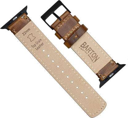 BARTON WATCH BANDS - Top Grain Leather Watch Bands Compatible with Apple Watch Models - 1, 2, 3, 4, 5, 6, 7, 8, 9, 10, SE, Ultra & Ultra 2