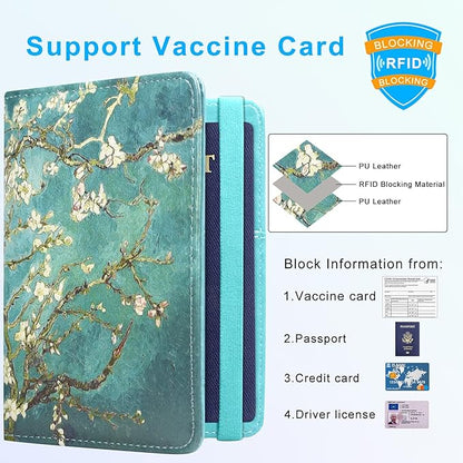 ACdream RFID BLOCKING Passport Holder Travel Wallet - Premium PU Leather Cover Passport book with Card Holder, Pen Slot, Keep Organization, and Travel Essentials for Women and Men, Blossom